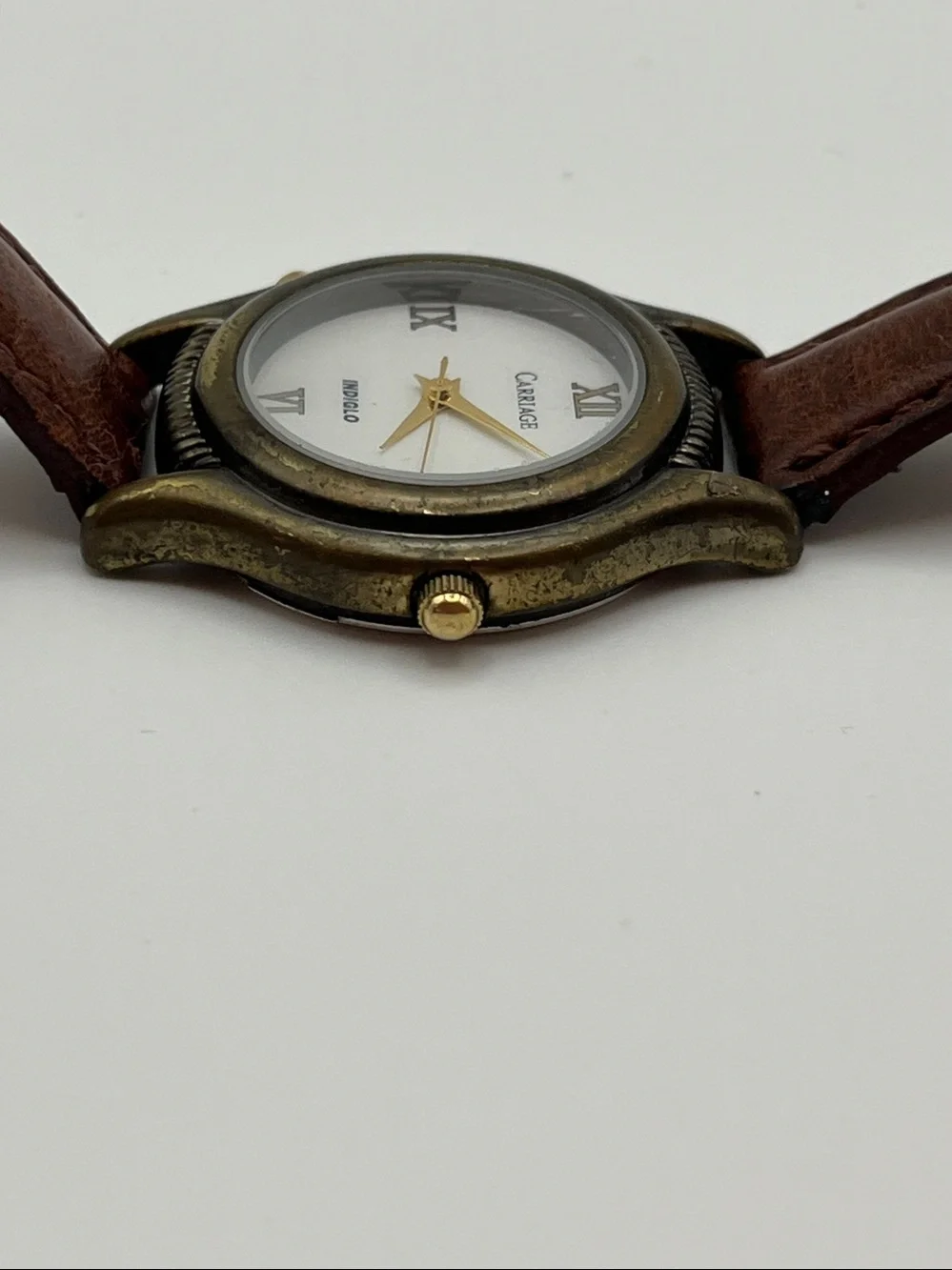 Carriage Women's Brown Leather Strap Watch with Brass-Tone Case